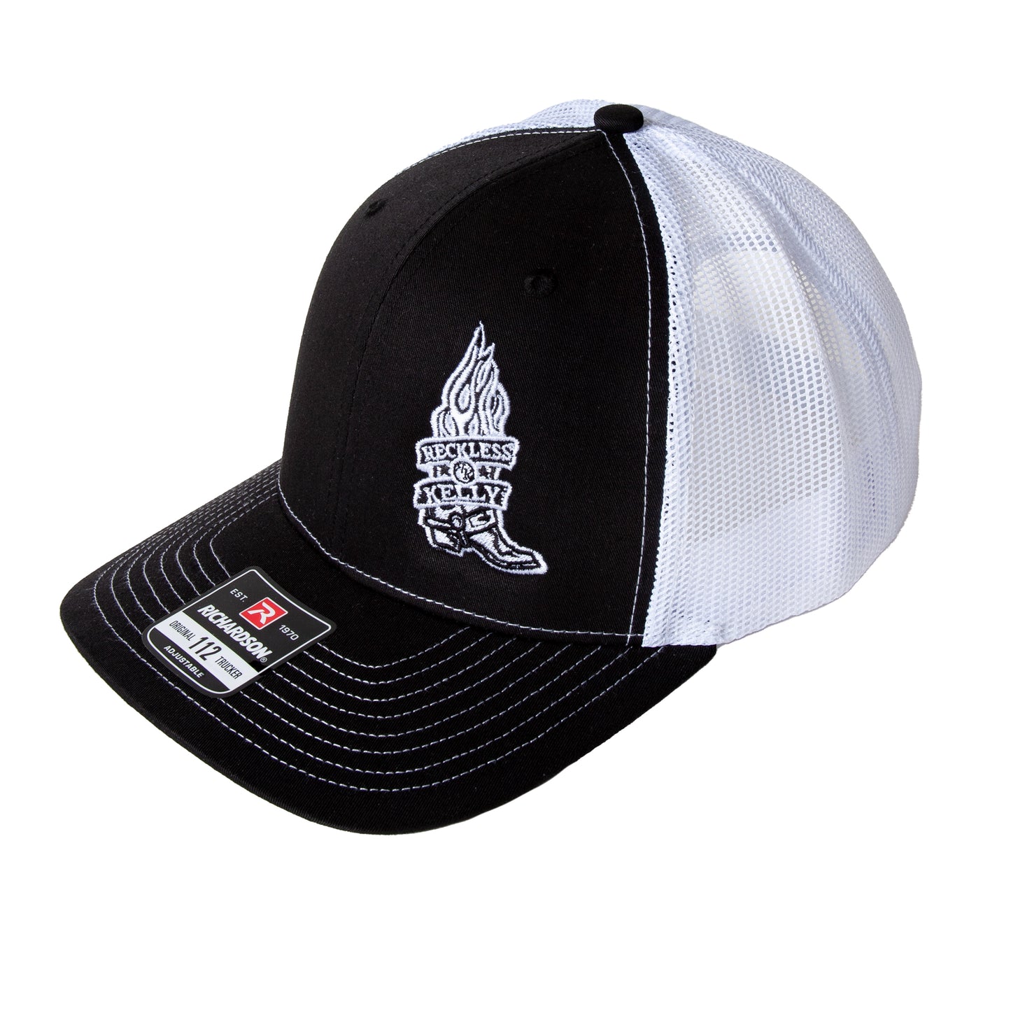 Burning Boot Black Trucker Cap