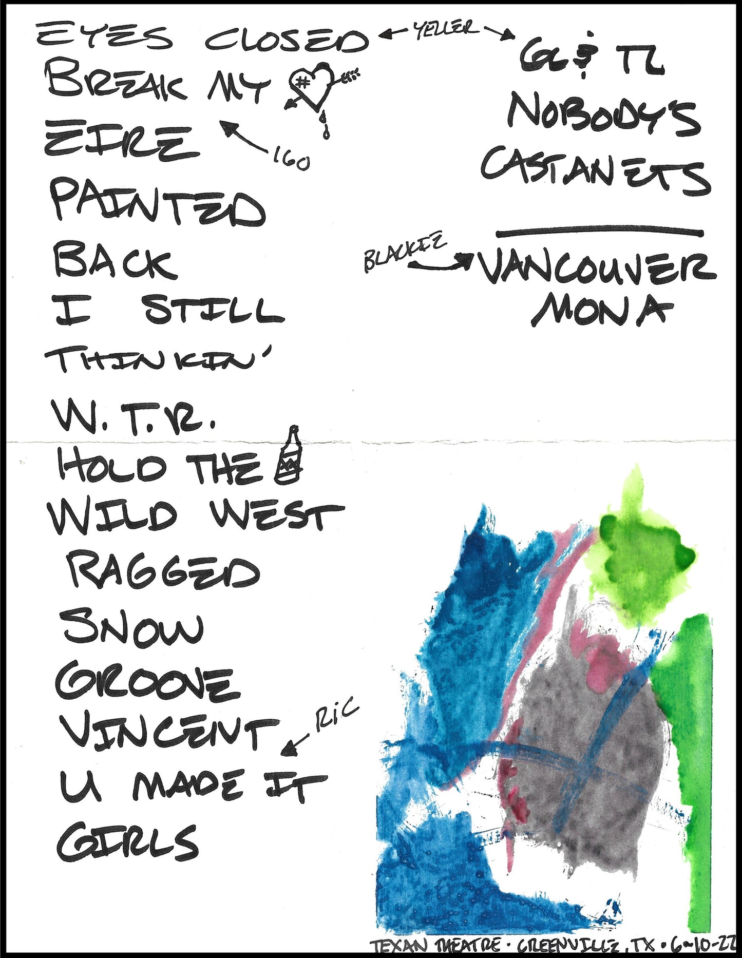 2022 Hand-Drawn Set Lists