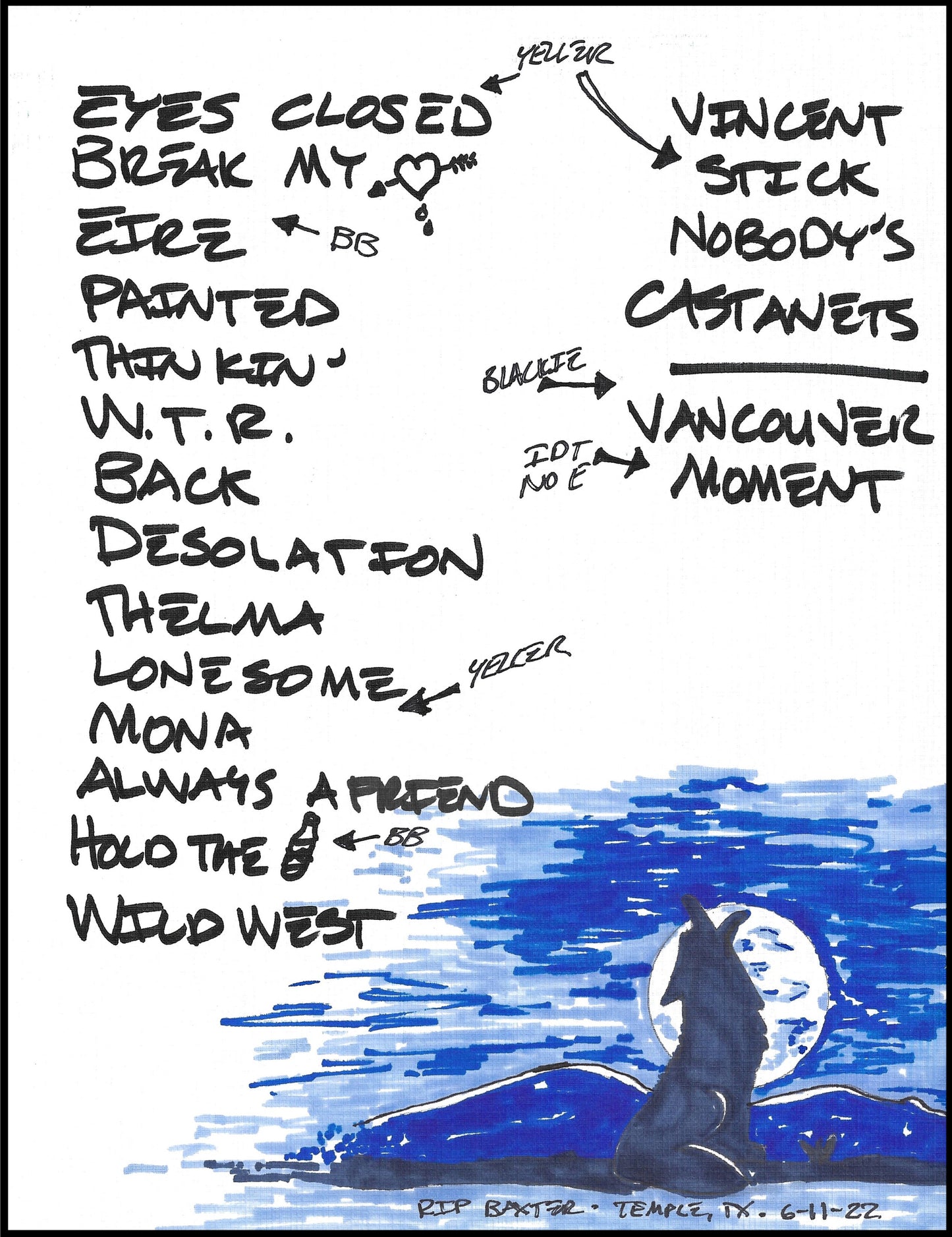 2022 Hand-Drawn Set Lists