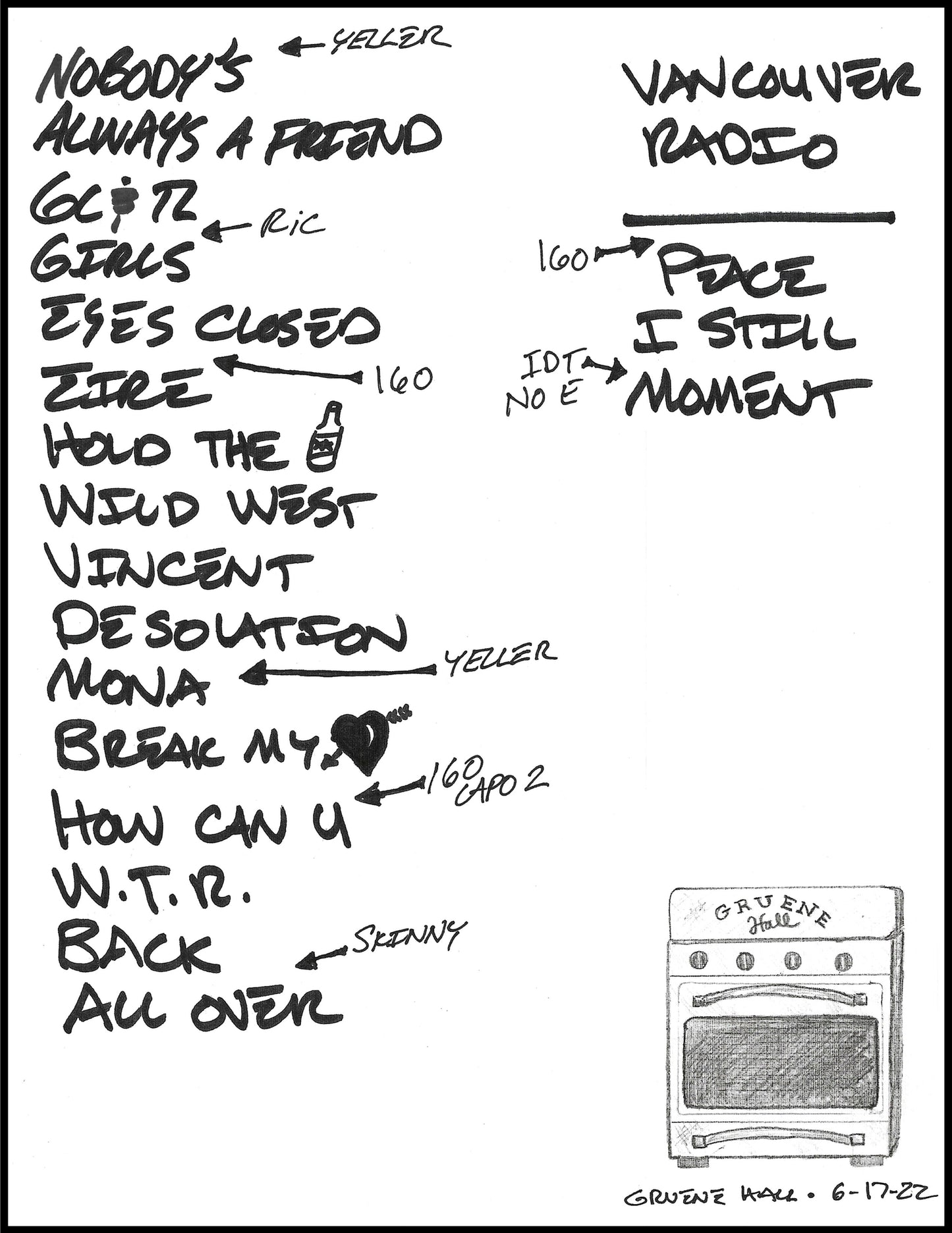 2022 Hand-Drawn Set Lists