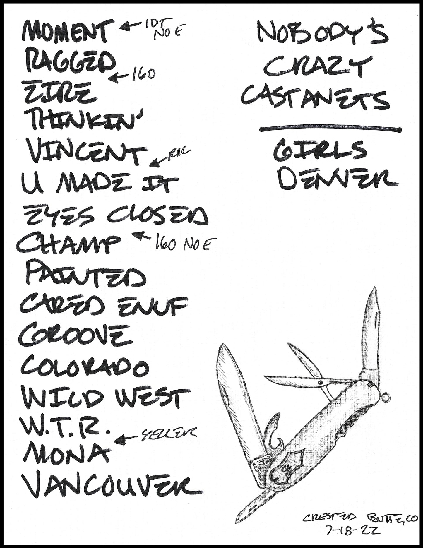 2022 Hand-Drawn Set Lists