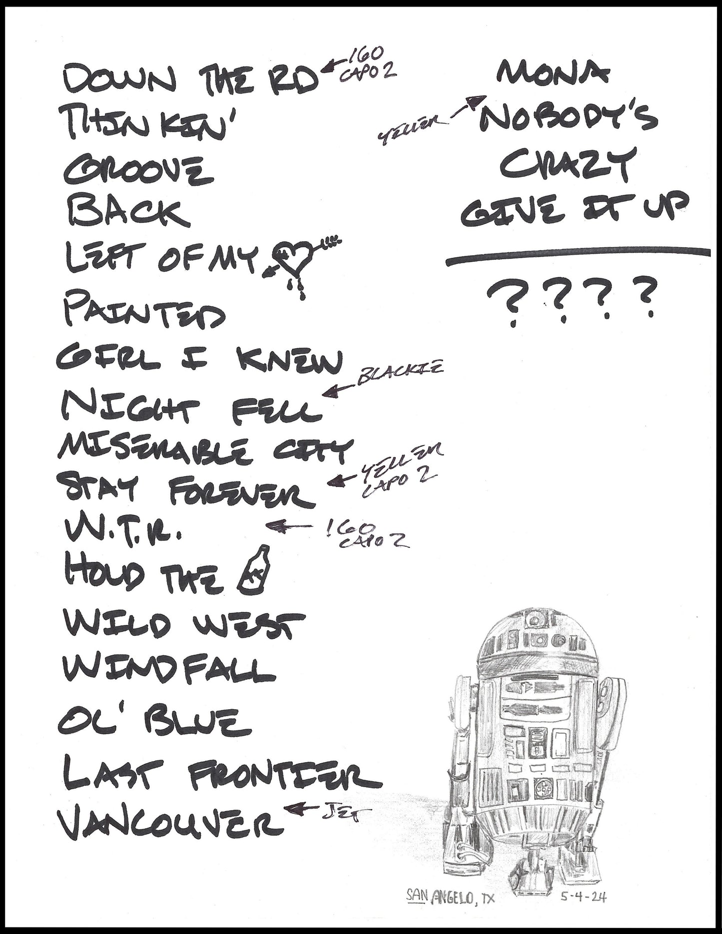 2024 Hand-Drawn Set Lists